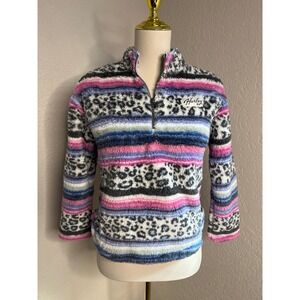 Hurley Sherpa Quarter Zip Pullover Striped Leopard Girls Kids L(10/12)